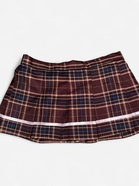 Plaid Pleated Mini Skirt in Brown